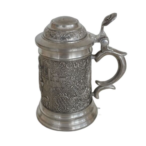 BMF Zinn Germany Mini Pewter Stein 3″ Lidded Marked Rare Miniature - Picture 4 of 5